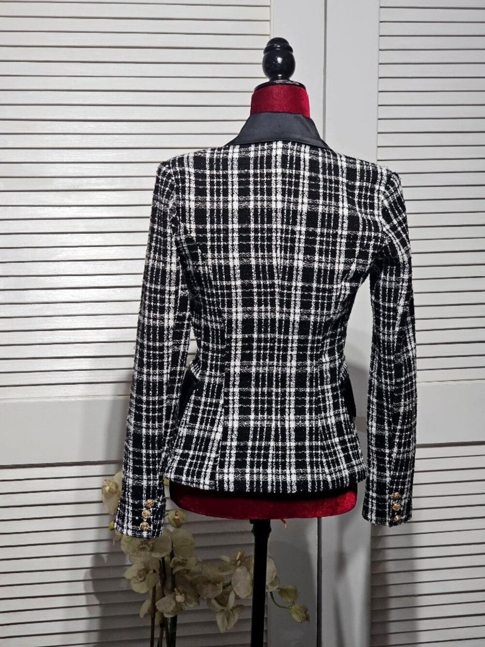 Rachel Parcell Women's Plaid Tweed Double Breasted Satin Lapel Blazer Sz 4 3151 - Picture 5 of 16